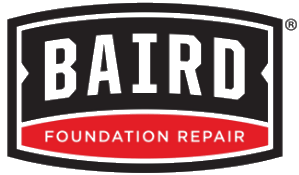 rectangular, circular red and black baird foundation repair logo