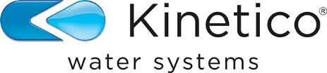 horizontal black and blue kinetico water systems logo