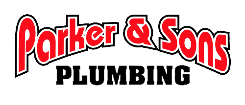 horizontal red white and black parker & sons plumbing logo