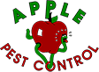circular red and green Apple Pest Control Logo with a worm in an apple