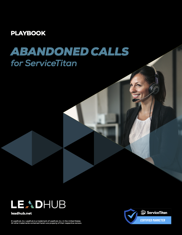 Abandoned Calls for ServiceTitan Playbook front cover with a smiling woman wearing a csr headset
