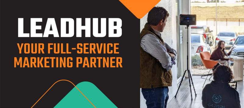 banner showing a commercial shoot with text that says "Leadhub: your full-service marketing partner"
