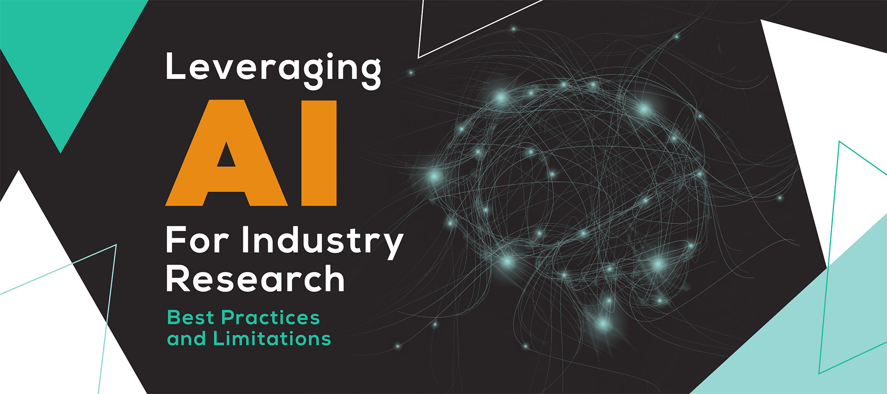 black, orange, and blue graphic banner for blog: "Leveraging AI For Industry Research: Best Practices And Limitations"